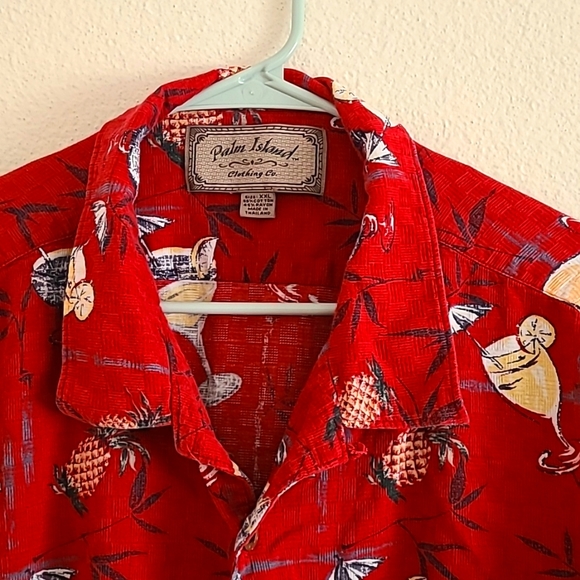 Palm Island Hawaiian Shirt Tropical Cocktail Cruise Resort Shirt Men's XXL Red - Picture 4 of 6